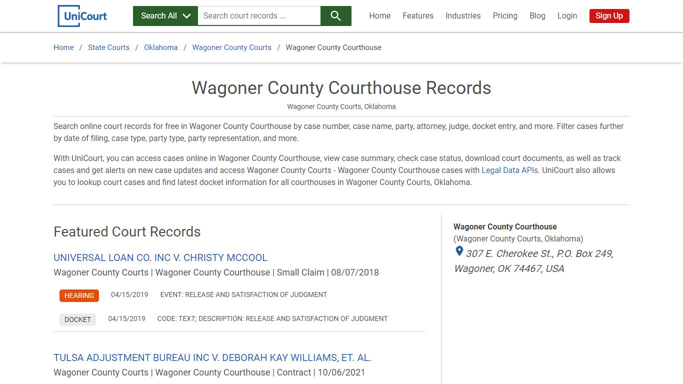 Wagoner County Courthouse Records | Wagoner | UniCourt